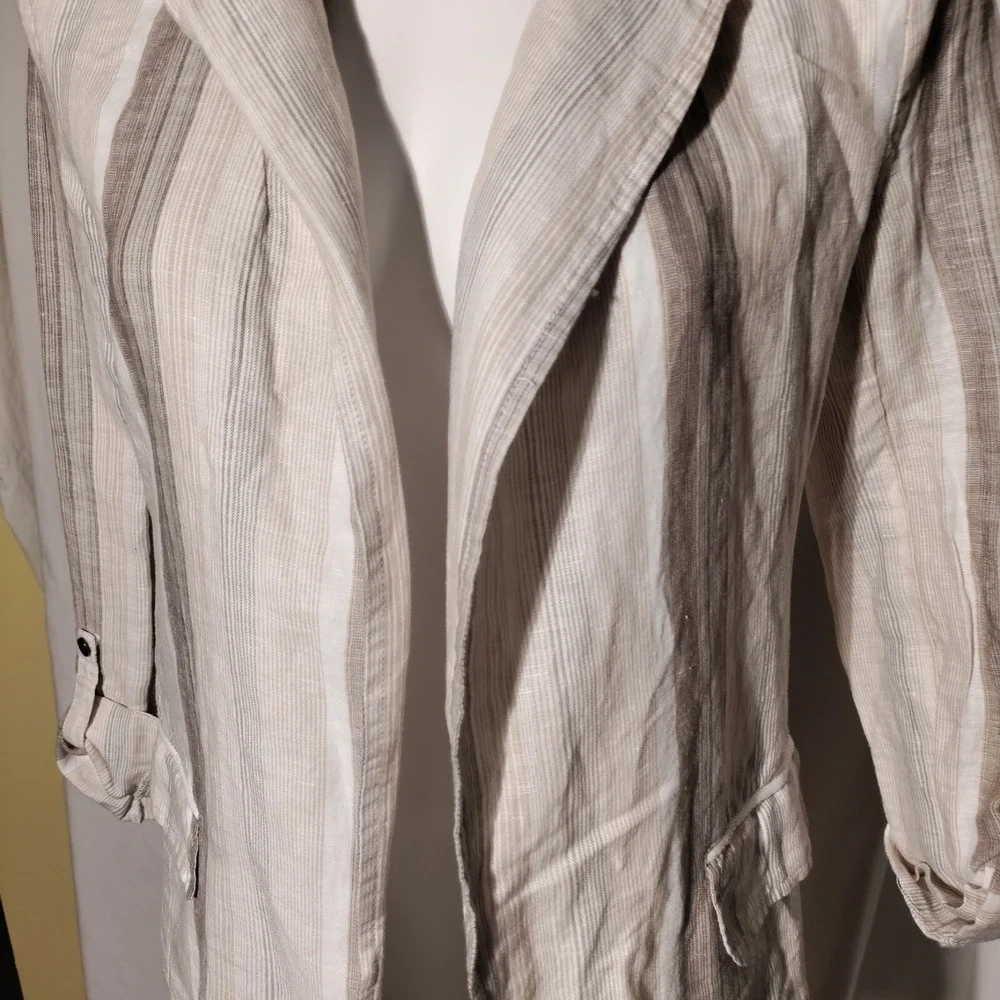Charlie B Blazer Sz XS Striped Open Front Roll Tab Shirt Blazer‎ Linen Blend NWT